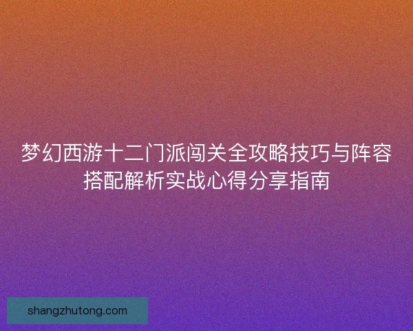 梦幻西游十二门派闯关全攻略技巧与阵容搭配解析实战心得分享指南