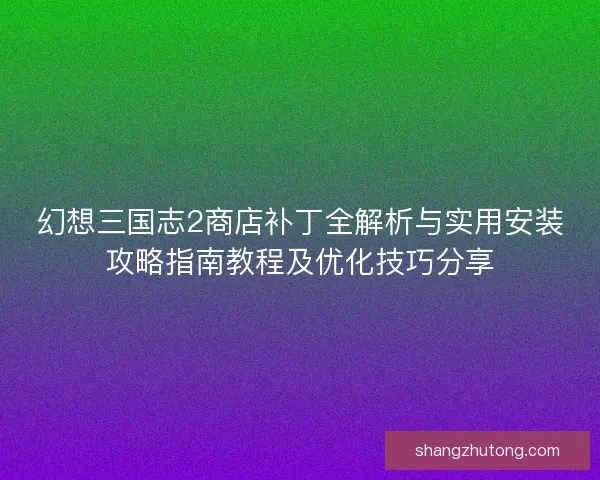 幻想三国志2商店补丁全解析与实用安装攻略指南教程及优化技巧分享